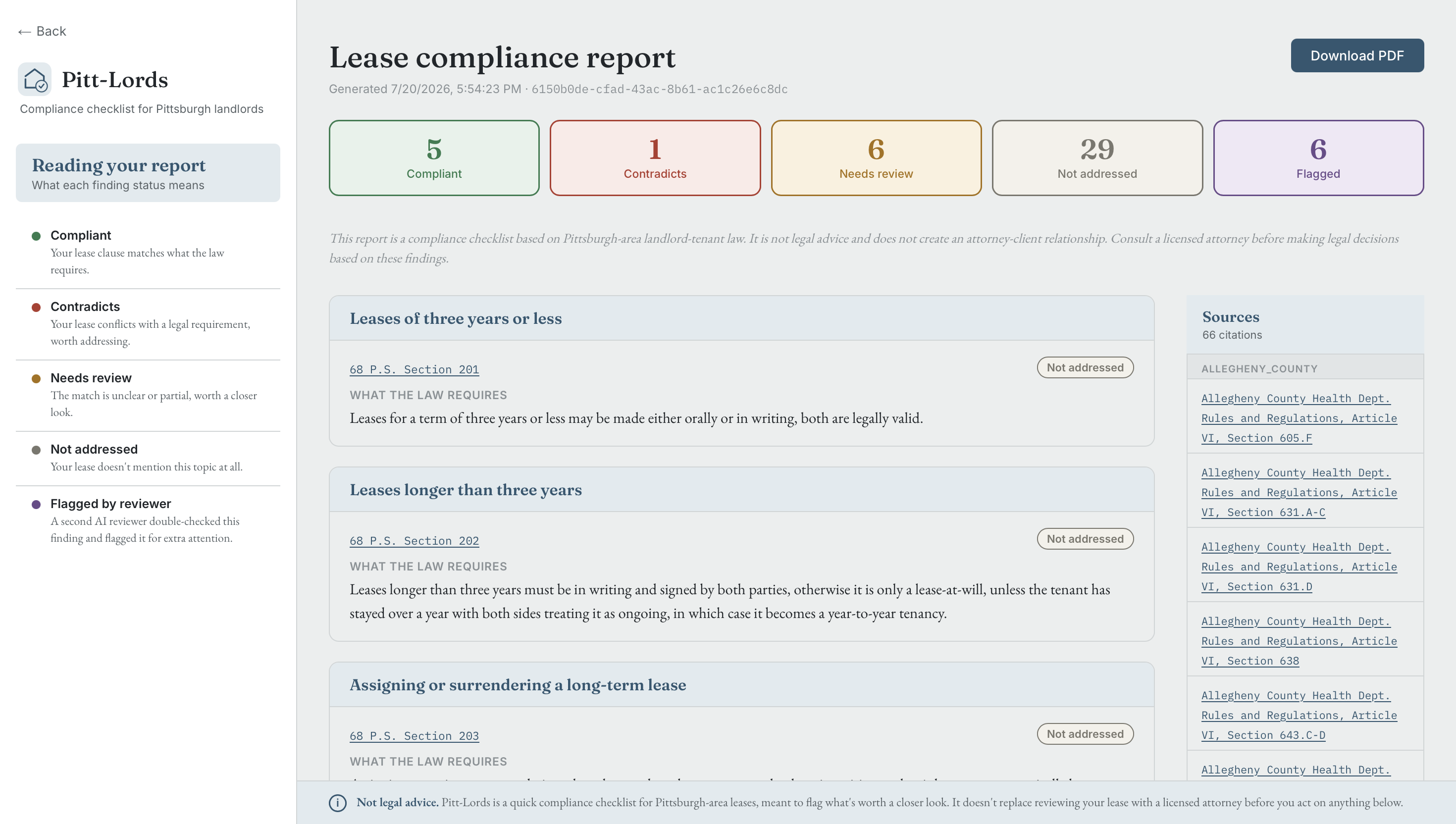 The final compliance report, with a citation for every finding
